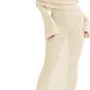 Saodimallsu Womens Off Shoulder Summer Maxi Dress Bell Long Sleeve Sexy Bodycon Strapless Sheer Beach Swimsuit Coverup (Medium, Beige)