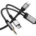 USB C to 3.5mm Aux Cable with 60W Fast Charging, 2 in 1 Type C to 3.5mm Car Stereo Aux Jack Cable with PD 60W USB C Charger Cord 5 FT, Compatible with iPhone 16/15/Pro, Galaxy S24/S24+/S23 Ultra &