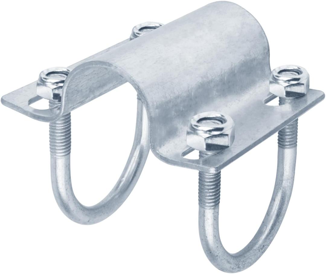4 Pack 2-3/8" x 1-5/8" OD U-Bolt Cross Clamps, Adjustable Neck Rail to Post Bracket, Connector for Stall Barn Corral Panels Chain Link Fence, 5/32" Thick