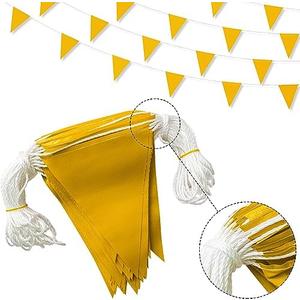 Preboun 197ft Pennant Banner Flags 9 x 12 Inch Safety Marking Flags Warn of Hazardous Areas Traffic Resistant Markers Warning Signs Rooftop Flagging for Construction Sites(9 x 12 Inch,Yellow)