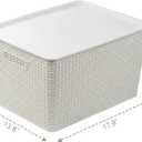 BINO | Plastic Storage Baskets with Lids, 33 Liter - 3 Pack, White | THE WOVEN COLLECTION | Storage Basket for Shelves | Woven Storage Baskets for Organizing Bins Pantry Shelf Organizer Container Bin