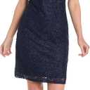 R&M Richards Women's Glitter Lace Sheath Dress W/Embellished Jewel Neck & Chiffon Draped Jacket Set for Special Occasions (Blue, 14)
