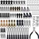 210Pcs Zipper Repair Kit Replacement Sliders Zip Bottom/Top Stop Latch Slider Retainer Insertion Pins Nylon Zipper Pulls Install Pliers Tool for Clothing Jackets Luggage Bags and Outdoor Gear