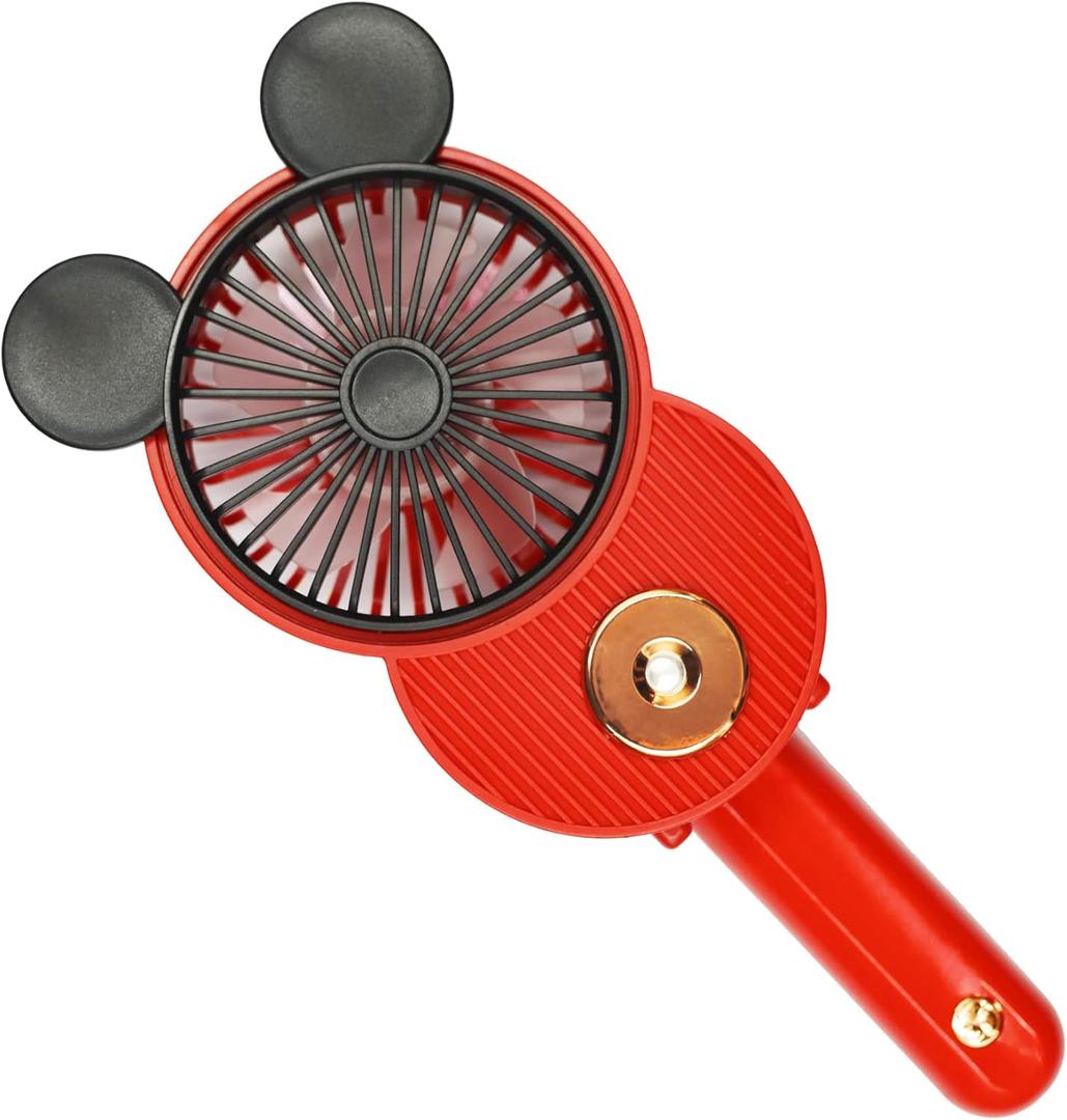LACOVIA Cute Mouse Misting Mini Fan, Handheld Portable USB Rechargeable Fan with 3 Adjustable Speeds, Foldable For Travelling(Red)