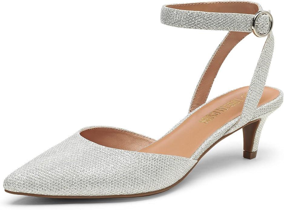 DREAM PAIRS Kitten Heels for Women Low Heel Dress Shoes Wedding Dress Closed Toe Pump Shoes Luna, Size 6.5, Silver/ Glitter, DPU215