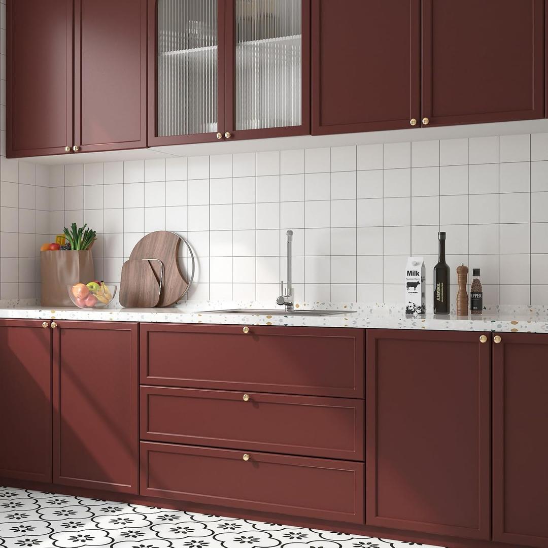 FunStick Burgundy Red Wallpaper Peel and Stick Waterproof Dark Red Contact Paper for Cabinets Countertops Self Adhesive Kitchen Cabinet Wallpaper Vinyl Wrap Vintage Wall Paper for Bedroom Walls 16x80