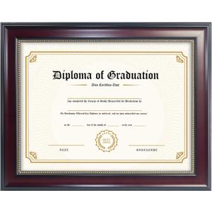 GraduatePro 8.5x11 Diploma Frame, Picture Frame for Wall and Tabletop Display with UV Protection Acrylic, Professional Wooden Look, Mahogany with Gold Beaded