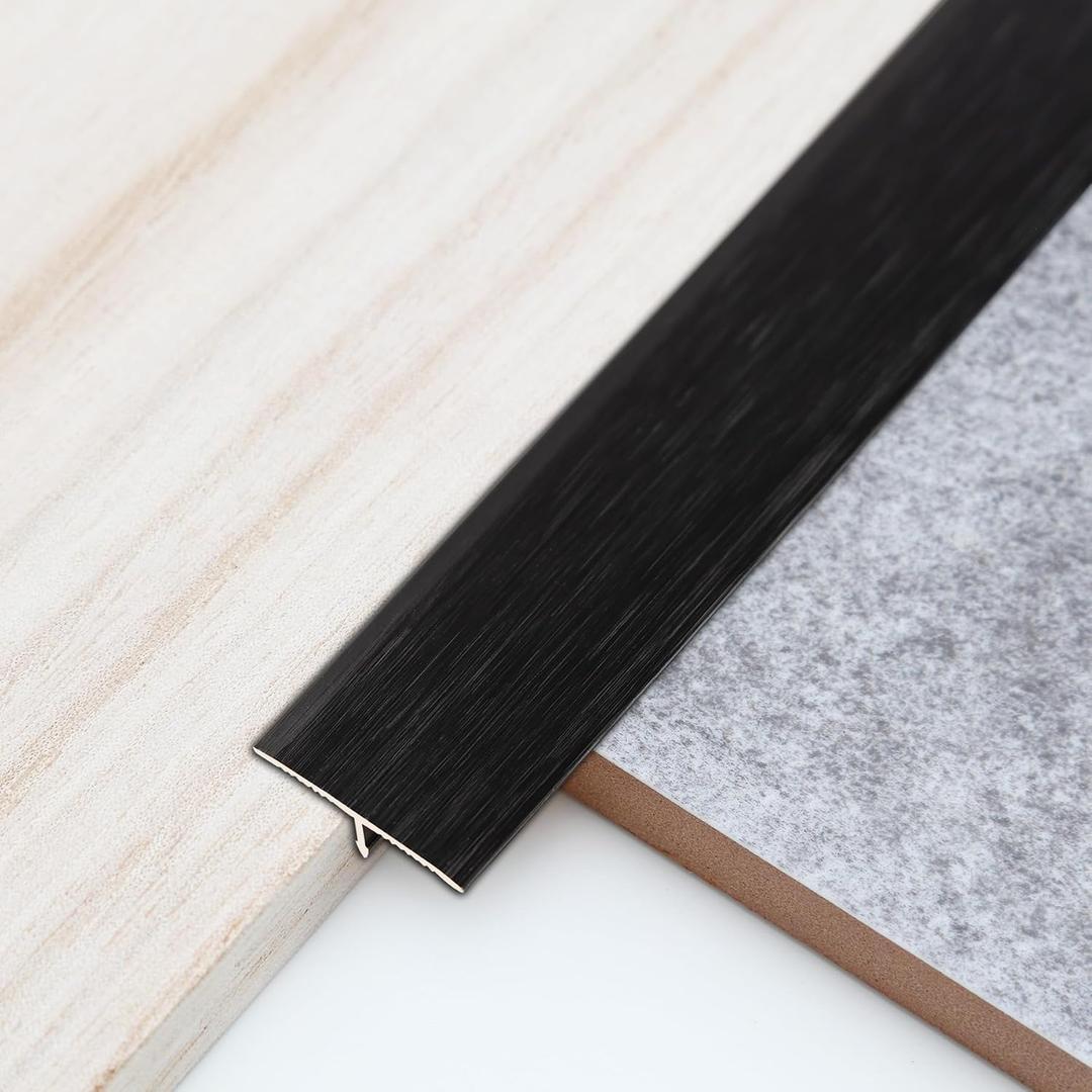 Trimold 3Pcs Aluminum T Molding Trim & Floor Transition Strips, Flat Divider Strip for Door Threshold and Joining Flooring Gaps of Laminate Planks Tile (4.2Ft x 0.8In, Brushed Black)