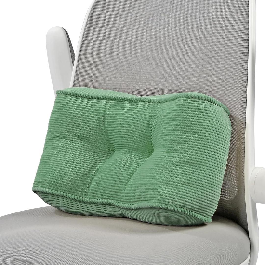 Lumbar Support Pillow for Study Desk Chair, Bite-Size Natural Latex Foam Back Support Pillow for Lower Back Pain Relief, Soft & Support Corduroy Office Chair Cushion, S, Green (S (14.9"x9"))