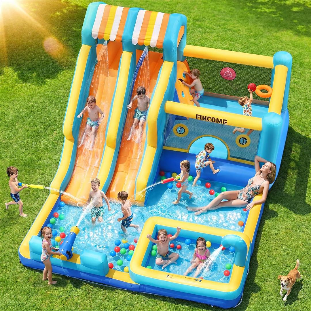 FINCOME Bounce House Inflatable Water Slide
10-in-1 Double Water Slide Bounce House with 750W Blower, Inflatable Bounce House with 2 Slide, Jumping for Indoor Outdoor