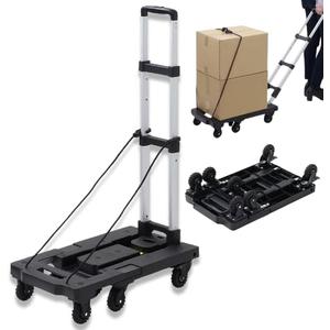 Folding Hand Truck Carrying Dolly Cart with 7 Wheels, Heavy Duty 330 lbs Expandable Platform Trolley for Travel Shopping