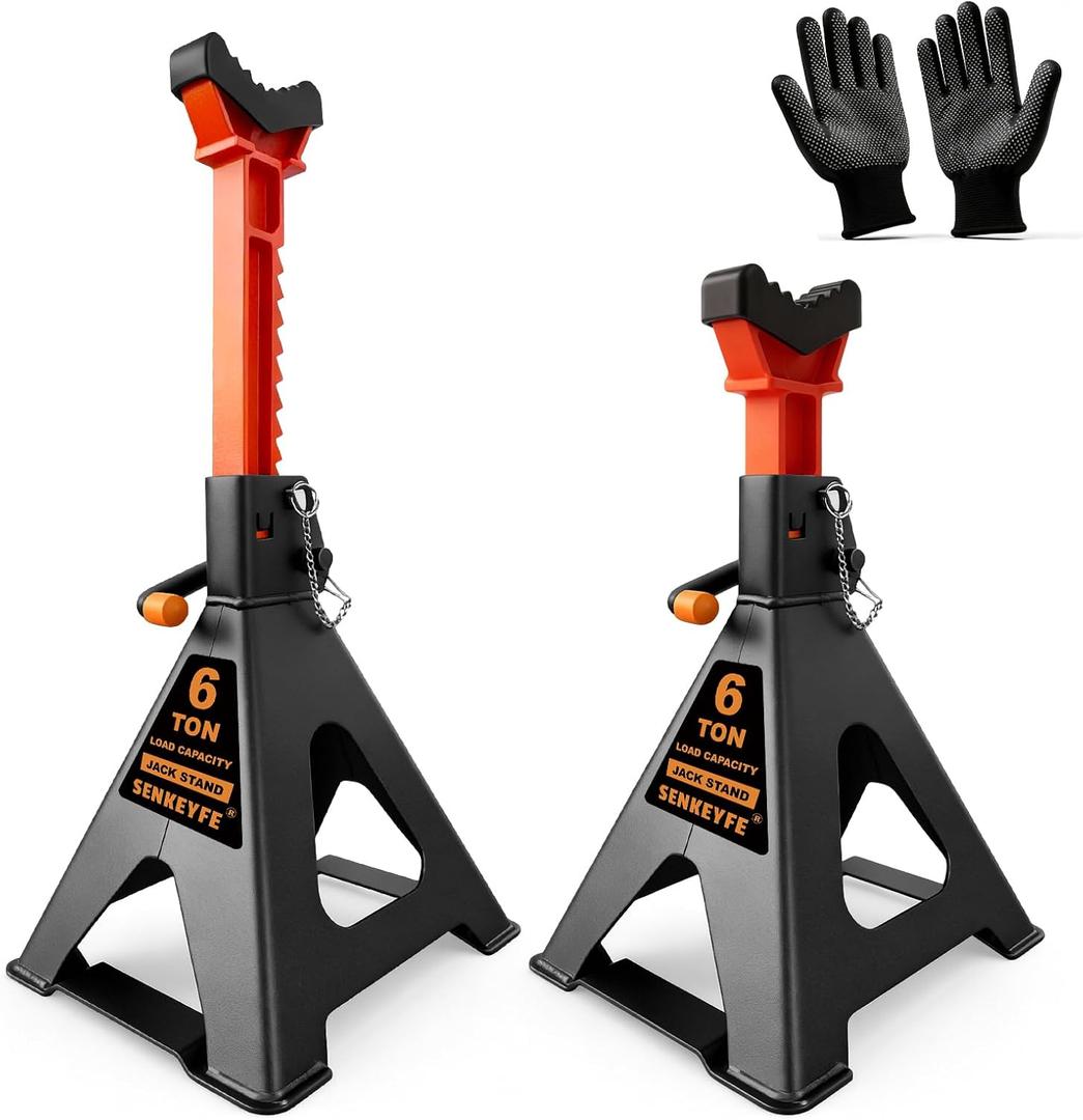 6 Ton (13,200 LBs) Jack Stands with Crossbars,Double Pin Locking,Rubber Cover,Large Foot Base,15"-22" Adjustable Height,Heavy Duty Car Jack Stands,Lifting Bus,RV,SUV,MPV,Pickup Truck,2 Pack