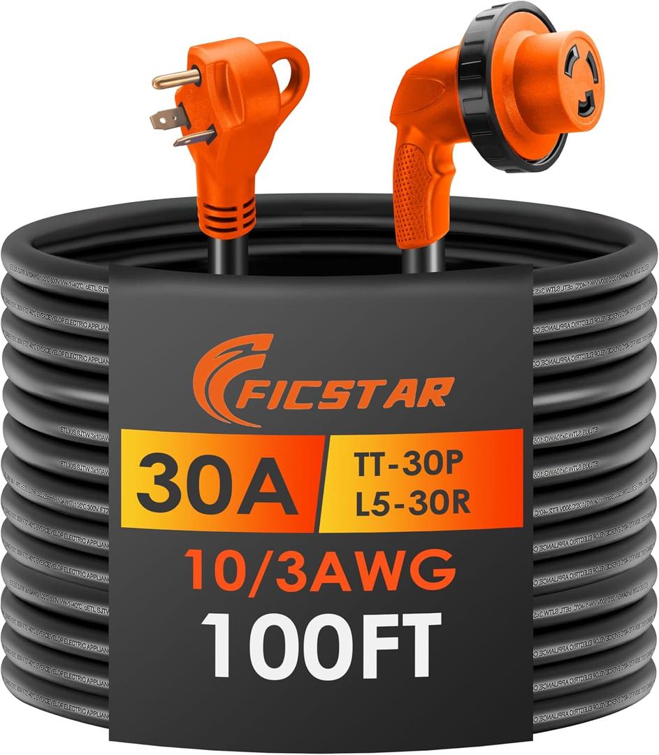 30 Amp RV Extension Cord,100 ft,Heavy Duty Generator Extension Cord with LED Power Indicator,30 AMP Female 90 Twist Lock Adapter with Reverse Polarity Lamp,NEMA TT-30P to L5-30R,120V/125V