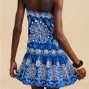 RoseSeek Women's Floral Boho Flowy Mini Cami Dress Ruffle Hem Spaghetti Strap Vacation Tank Dresses (Blue, M)