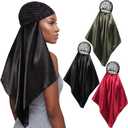 3 Pcs Wrap Hair Net with Scarf, Women Silk Press Doobie Hair Wrap Netted Scarf 2 in 1 Easy-to-use for Silk Press & Nighttime Care, Sleep & Shower Cap(Classic Minimalist,Red Black Green)