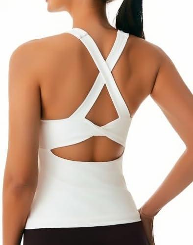 Smooth Workout Tank Top with Built-in Bra Cross Back Athletic Yoga Tops Stretchy Sports Camisole for Gym Pilates Size 4