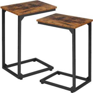 AMHANCIBLE C Shaped Side Table, End Tables Living Room Set of 2, Slide Under Couch Table for Sofa, TV Trays for Bedroom, Small Space, Rustic Brown HET02CBR