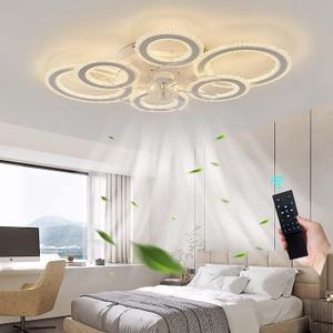 76CM Smart Ceiling Light with Fan DC Motor 6 Gear Reversible Bedroom Ceiling Fan with Lighting LED Dimmable Quiet Modern Living Room Lamp with Fan (Color : White)