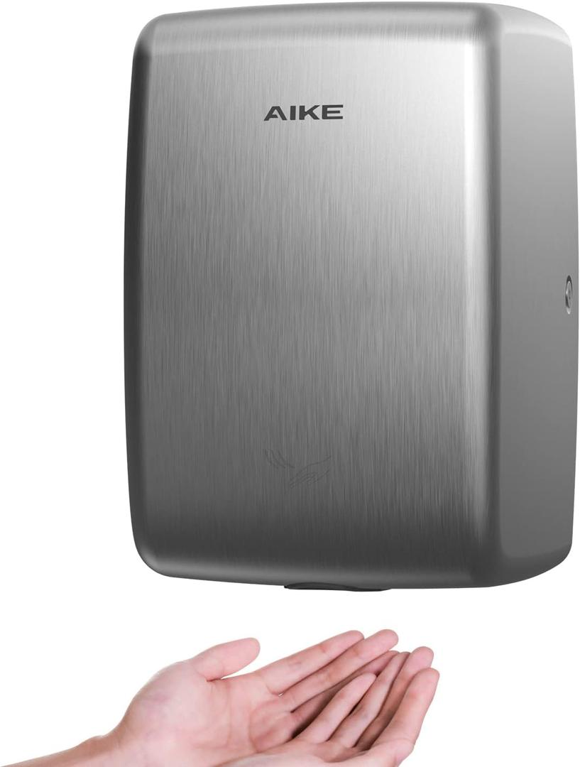 AIKE UL Approved Compact Jet Hand Dryer Hard-Wired Friendly, 1350W 120V Brushed Stainless Steel Model AK2803D