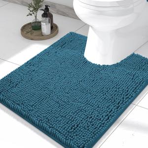Smiry Luxury Chenille Toilet Rugs U-Shaped 24x20, Soft Absorbent Non-Slip Contour Bathroom Rugs for Toilet, Machine Washable Contoured Bath Mats, Peacock Blue