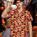 Hawaiian Shirt for Men Short Sleeve Button Down Shirt Men Casual Summer Tropical Beach Aloha Shirts Hawaii Party (Orange, S)