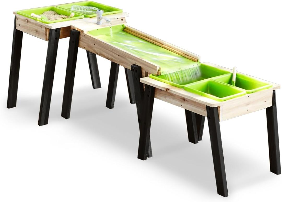 Kids 3 Sets Rushing River Falls Sensory Table, Wood Sand Table Playset for Kids, Outdoor Wooden Toy Play Water Table Set for Boys and Girls, Picnic Table for Outdoor Backyard Splash Table (Black3)