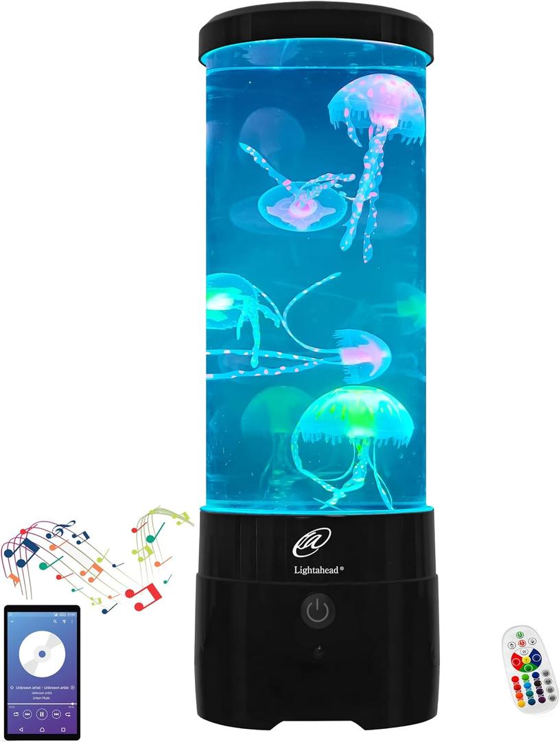 Lightahead LED Sensory Jellyfish Aquarium Lamp with Bluetooth Speaker and Color Changing Light Effects. Majestic and Standing Tall at 12 Inches! Medium (12 Inches Tall)