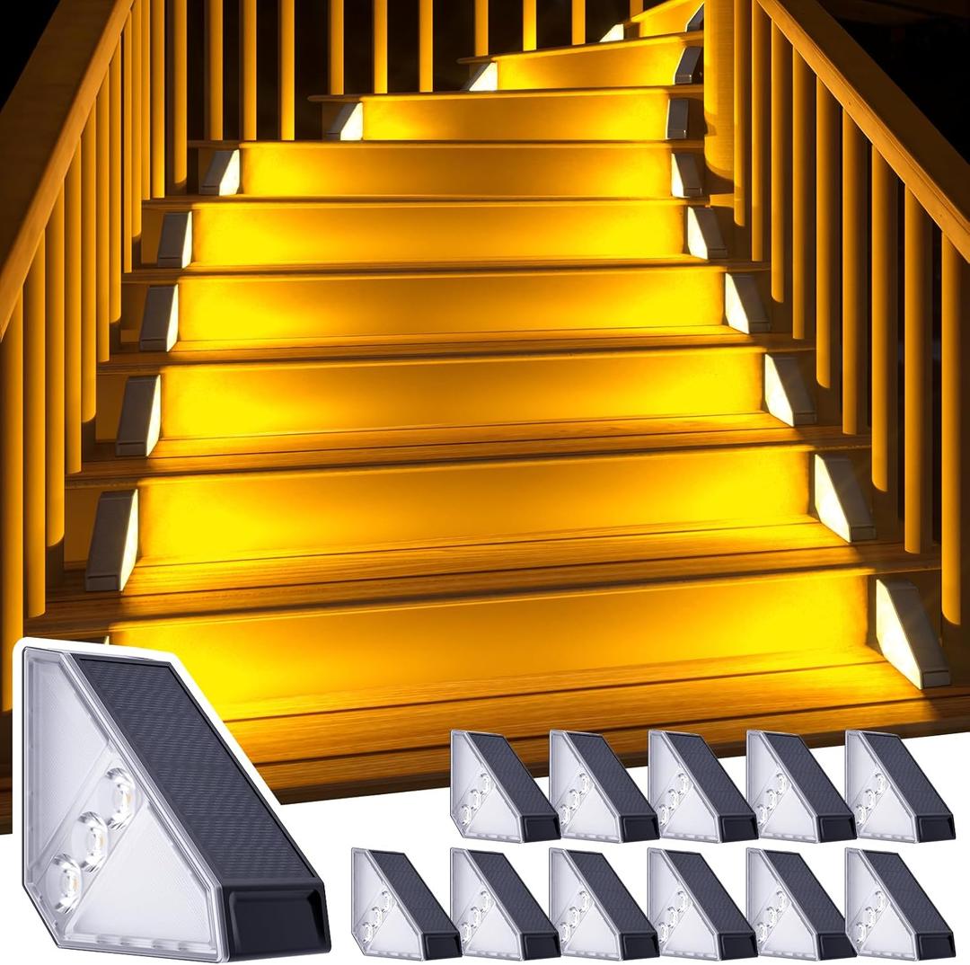 ROSHWEY Solar Step Lights for Outside, 12 Pack Solar Stair Lights Outdoor Waterproof, Triangle Deck Step Lights Solar Powered, Outdoor Decor Lighting for Front Porch, Backyard, Patio, Warm White ROSHWEY Solar Step Lights for Outside, 12 Pack Solar Stair Lights Outdoor Waterproof, Triangle Deck Step Lights Solar Powered, Outdoor Decor Lighting for Front Porch, Backyard, Patio, Warm White