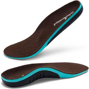 OrthoComfoot Plantar Fasciitis Orthotic Insoles - Comfortable High Arch Support Inserts for Women & Men, 220+lbs Heavy Duty Cushion Pain Relief Shoe Insole for Flat Feet - Arch Pain - Heel Pain -Work (7 Men/9 Women (Insole Length 10.4 in), W1a-brown)