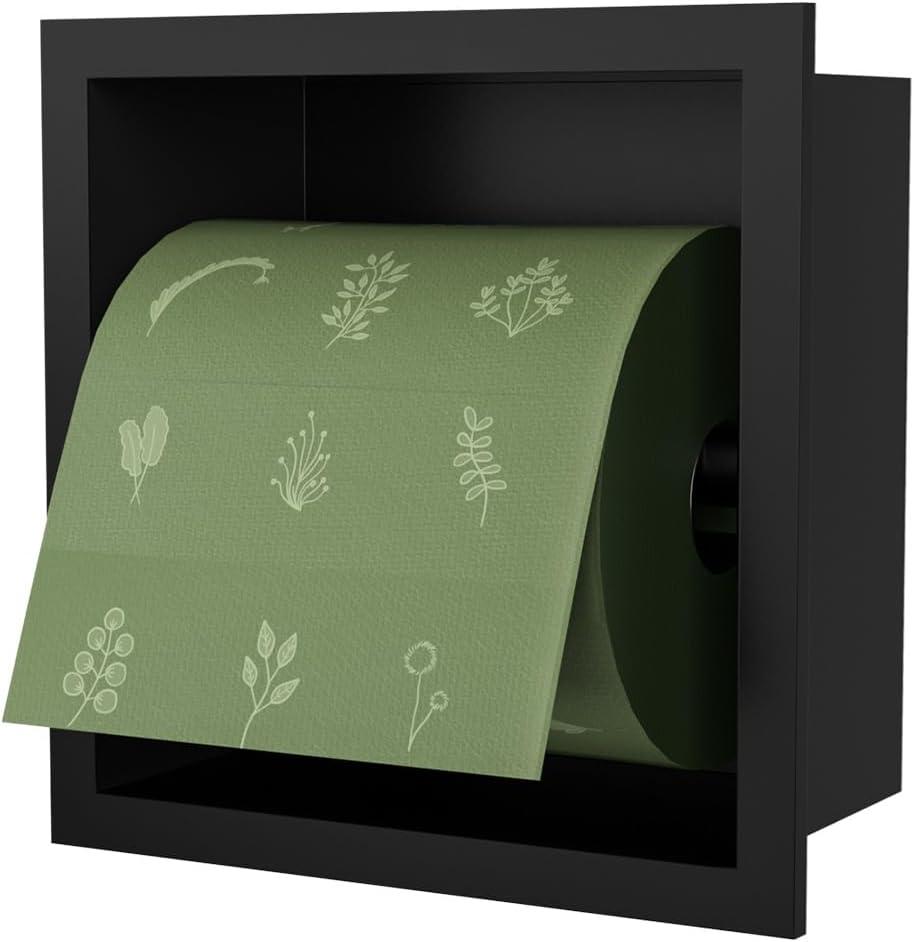 Black Recessed Toilet Paper Holder, 6" Built-in Toilet Paper Holders, Stainless Steel Tissue Roll Holder in Wall Toilets Paper Dispenser Insert (Matte Black)