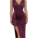 CurvySweet Deep V Neck Wrap Formal Midi Cocktail Dress Sleeveless Thigh Slit Ruffle Ruched Fall Wedding Guest Dress for Women Burgundy