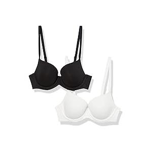Amazon Essentials Women's Full Coverage Padded Underwire Microfiber Bra with Support, Pack of 2 (34D,Black/White)
