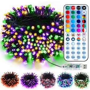 BrizLabs RGB Color Changing String Lights, 33FT 100 LED Mardi Gras Purple Green Yellow Lights with Remote, Dimmable USB Mini Christmas Light for Xmas Halloween St Patricks Day Party Tree Indoor Decor