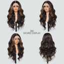 Highlight Brown Mix Black 13x6 100% Futura Premium HD Lace Body Wave Synthetic Lace Front Wigs Pre Plucked Wigs For Women 28 Inch Ready Wear Wig Beginner Friendly Daily Party Use