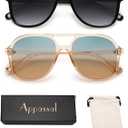 Retro Polarized Aviator Sunglasses Womens Men Vintage Double Bridge Square Sun Glasses AP3606 (P6 Black/Grey & Brown/Green)