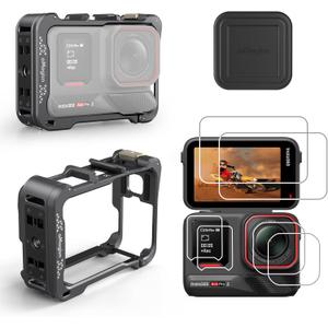 Ace Pro 2 Aluminum Metal Frame Cage Case Bag with Silicone Lens Cap Screen Protector Compatible with Insta360 Ace Pro 2 Camera Accessories Kit (Model Bundling 6)