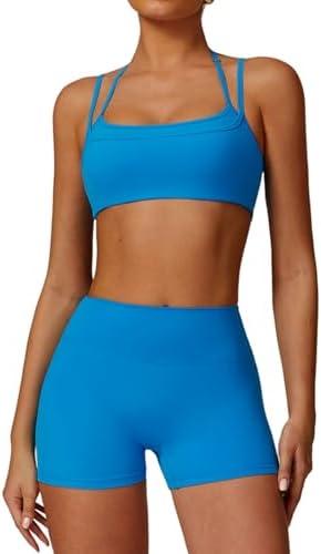 QBGJTD Two Piece Workout Sets For Women Sports Bra Matching High Waist Scrunch Butt Shorts Gym Yoga Athletic Clothes Medium, Blue  QBGJTD Two Piece Workout Sets For Women Sports Bra Matching High Waist Scrunch Butt Shorts Gym Yoga Athletic Clothes Medium, Blue