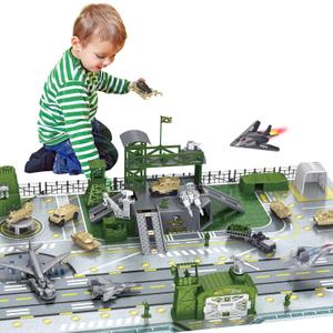 deAO Military Base Set, Army Men Playset with Military Vehicle,Weapon Gear Accessories,Vehicles Accessories and Play Map ,Great Army Toys for 3 4 5 Year Old Boys Girls Kids