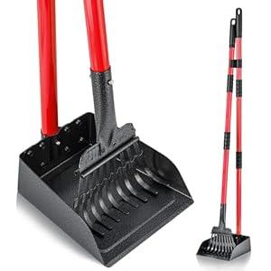 MXF Pooper Scooper, Dog Pooper Scooper Long Handle Stainless Metal Tray and Rake Set for Medium Small Dogs Heavy Duty - Use on Grass, Dirt or Gravel - Pet Supplies (Red)