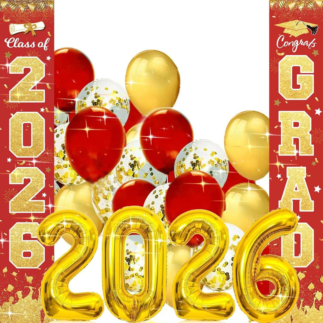 Graduation Decorations Red Gold 2026/USC Graduation Party Decorations Class of 2026 Congrats Grad Porch Sign Red Gold Balloons