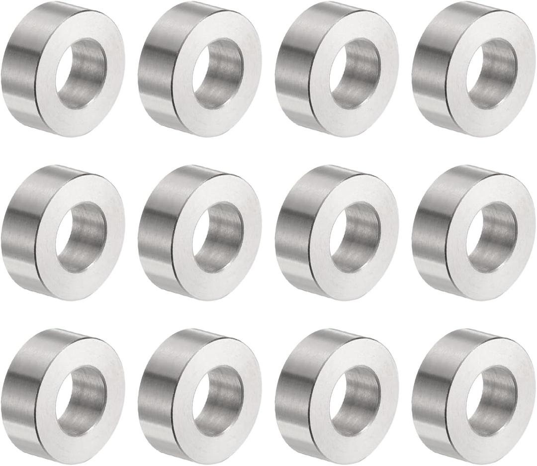 uxcell 12pcs Stainless Steel Spacer 10.5mm Bore x 20mm OD x 8mm Length Screw Bushing Plain Finish Round Metal Spacer for M10 Screws Bolts and Rods