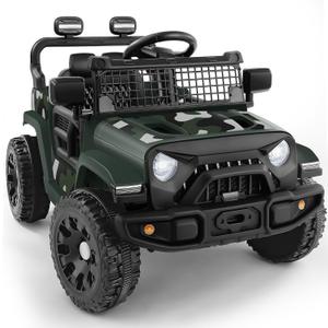 ELEMARA Ride On Car, Bluetooth Ride on Toys for Toddlers, 12V Kids Battery Powered Vehicles w/Remote, 3.5 mph Motorized Off-Road Truck, Electric Car for Kids w/3 Speeds,LED Lights- Olive, Large