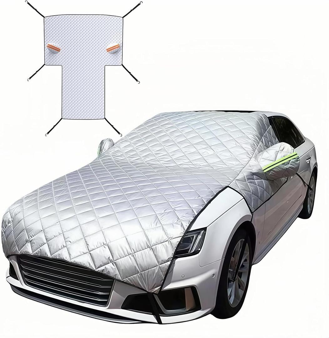 Heavy Duty Thickened Car Snow Cover Enlarge with Hood Protection, Windshield Sunshade w/ Waterproof PEVA+Cotton Filling+Taffeta Inner Against Heat & Uv, Snow＆ Ice, Dirt for Sedans, Suvs, Hatchbacks