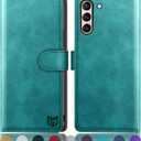 SUANPOT for Samsung Galaxy S21 6.2"(Non S21+) with RFID Blocking Leather Wallet case Credit Card Holder,Flip Folio Book Phone case Shockproof Cover Women Men for Samsung S21 case Wallet Blue Green
