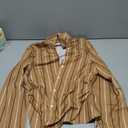 GORGLITTER Women's Striped Fitted Shirt Y2k Cinched Waist Tops Ruched Long Sleeve Button Up Blouses Dressy Streetwear Coffee Brown X-Large