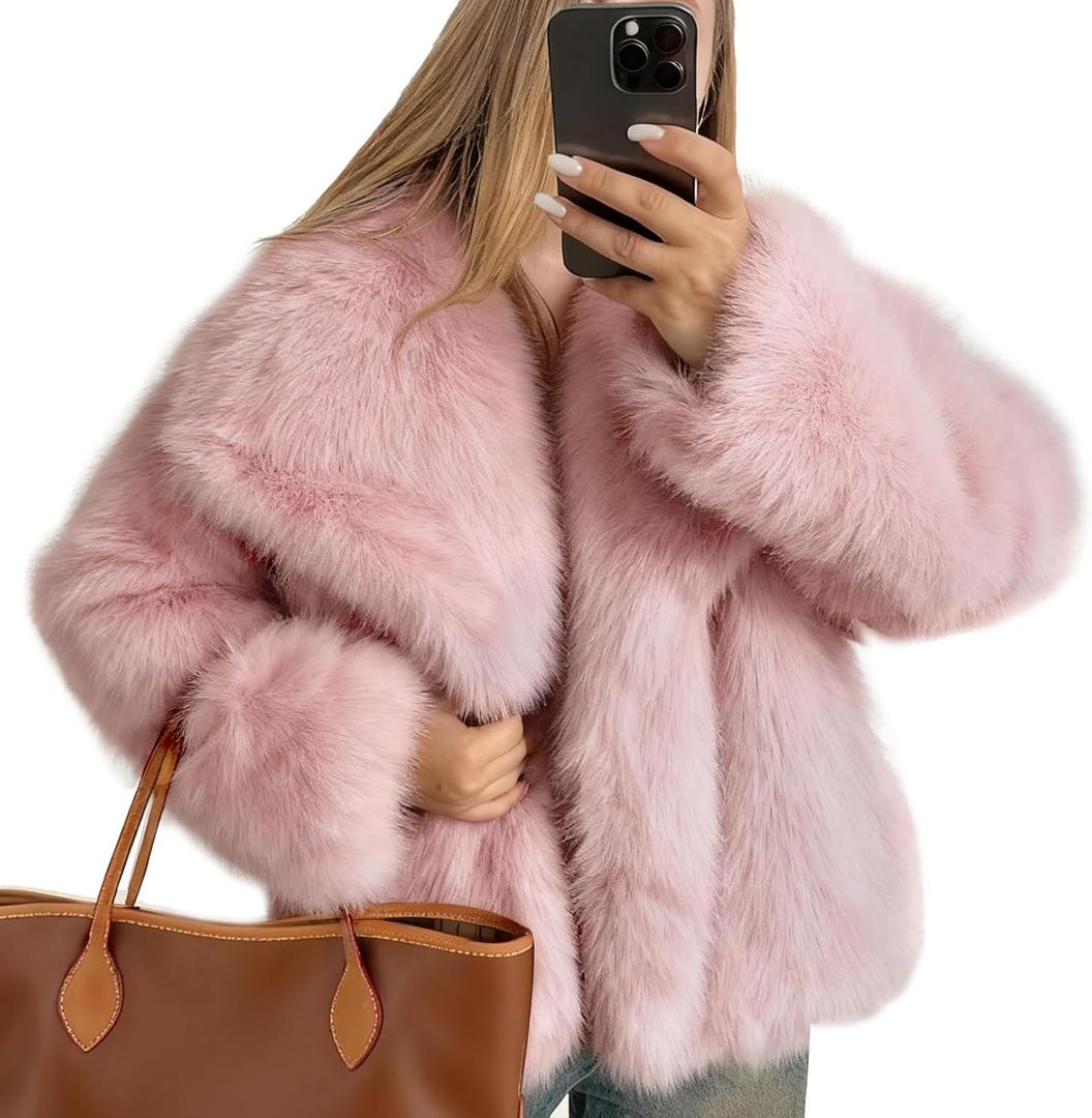 Flygo Women's Faux Fur Coat Fluffy Faux Fur Jacket Long Sleeve Lapel Furry Winter Jackets Shaggy Parka Short Coat (Pink-XL) Flygo Women's Faux Fur Coat Fluffy Faux Fur Jacket Long Sleeve Lapel Furry Winter Jackets Shaggy Parka Short Coat (Pink-XL)