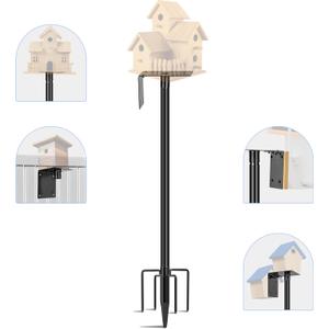 Ottsuls Bird Feeder Pole, 92 Inch Heavy Duty Bird House Pole Kit for Outdoors, with Wooden Board, 5-Prong Base Feeding Station for Wild Birds Watching, Adjustable Feeder Stand (House Not Included)