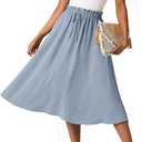 FREEOAK High Waist Skirts for Women Below Knee Casual Flowy Summer Midi Skirts Palazzo A-Line Long Skirt with Pockets (Medium)