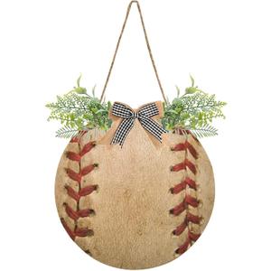 KOCOART Door Wreath for Front Door Vintage Baseball Softball Rustic Farmhouse Hanging Door Sign Round Red Lace Seam Wall Decoration for Home Porch Bedroom Office Garden Indoor Outside (Pattern3)