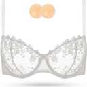 Wingslove Women's Sexy Lace Bra Demi Sheer Mesh Balconette See Through Bralette Unlined Underwire Embroidered (White, 36 D)